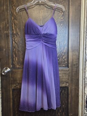 Vntg Y2k 'Ruby Rox' Purple Ombre Sparkle Ruched Bodice A-Line Dress EVUC Sz M